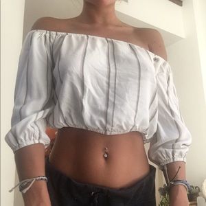 White off the shoulder striped crop top